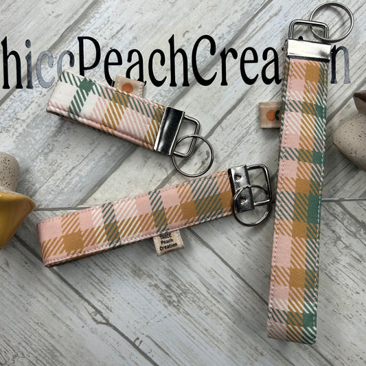 Pink and Green Plaid Key Fob Keychain