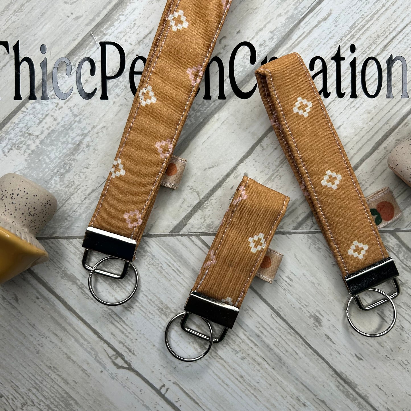 Brown Pink and White Key Fob Keychain