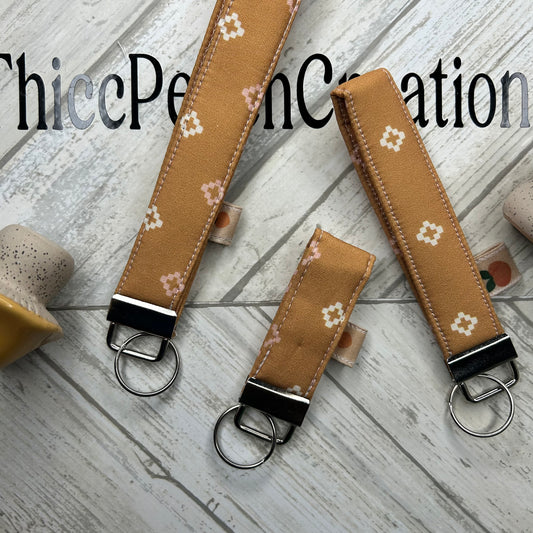 Brown Pink and White Key Fob Keychain
