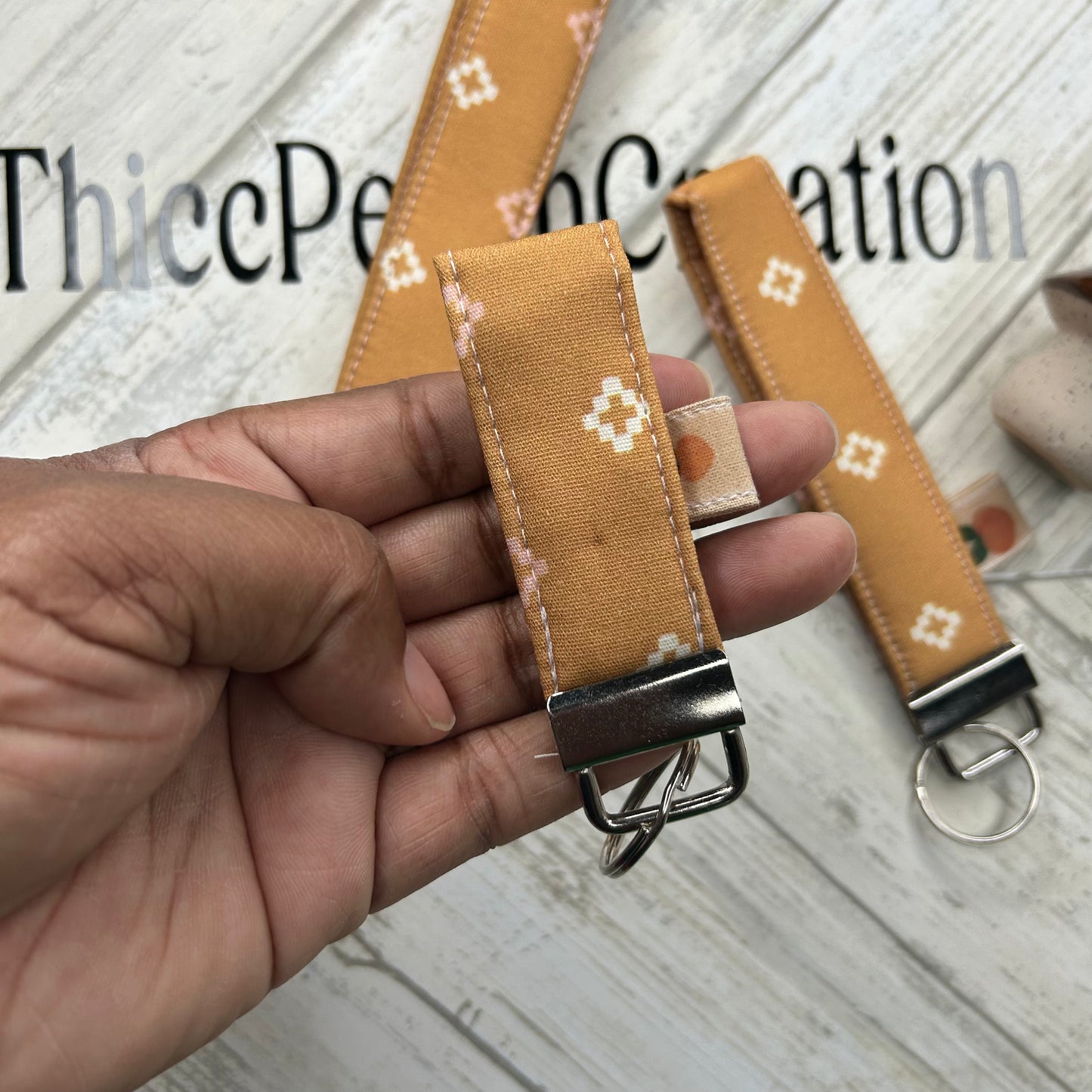 Brown Pink and White Key Fob Keychain